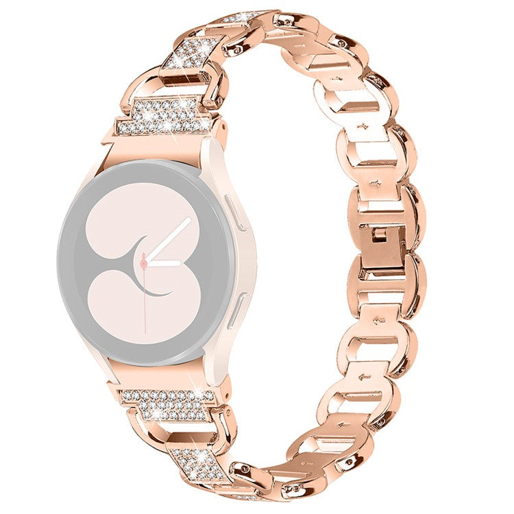 For Samsung Galaxy Watch 5 Pro 45mm / Watch 5 Active 40mm / 44mm Seamless Metal Watch Strap Quick Release Watch Band Rhinestone Decorated Watchband - Rose Gold