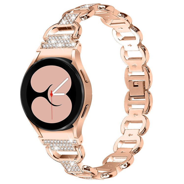 For Samsung Galaxy Watch 5 Pro 45mm / Watch 5 Active 40mm / 44mm Seamless Metal Watch Strap Quick Release Watch Band Rhinestone Decorated Watchband - Rose Gold