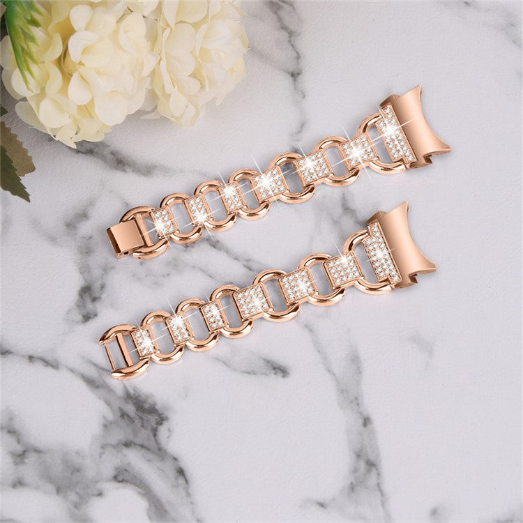 For Samsung Galaxy Watch 5 Pro 45mm / Watch 5 Active 40mm / 44mm Seamless Metal Watch Strap Quick Release Watch Band Rhinestone Decorated Watchband - Rose Gold