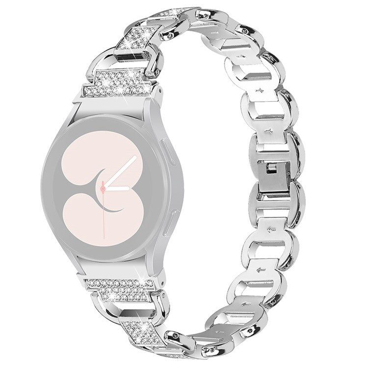 For Samsung Galaxy Watch 5 Pro 45mm / Watch 5 Active 40mm / 44mm Seamless Metal Watch Strap Quick Release Watch Band Rhinestone Decorated Watchband - Silver