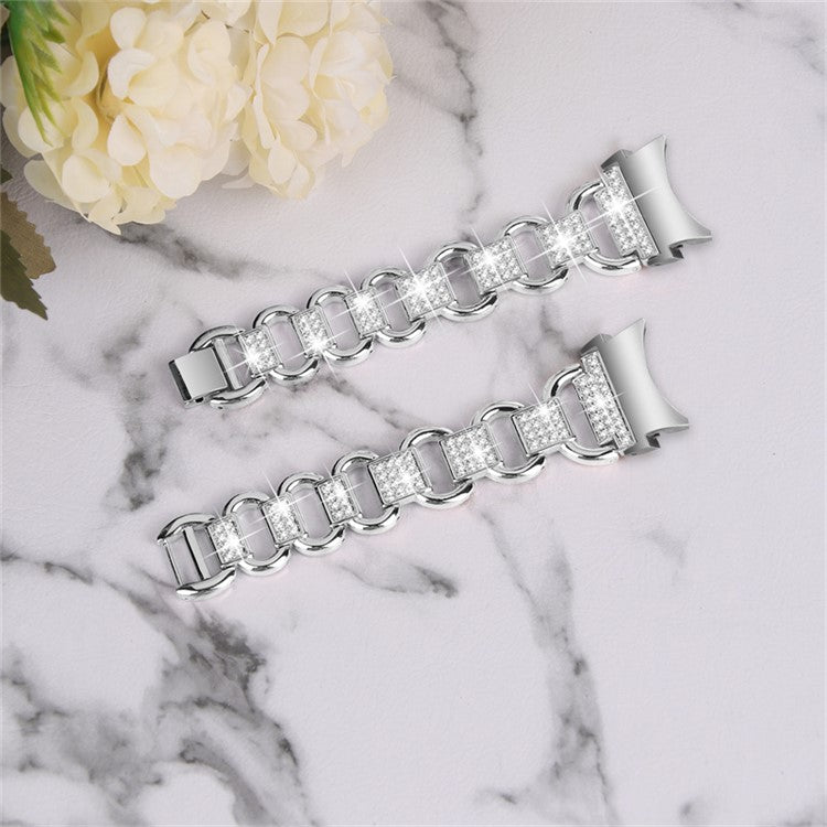 For Samsung Galaxy Watch 5 Pro 45mm / Watch 5 Active 40mm / 44mm Seamless Metal Watch Strap Quick Release Watch Band Rhinestone Decorated Watchband - Silver