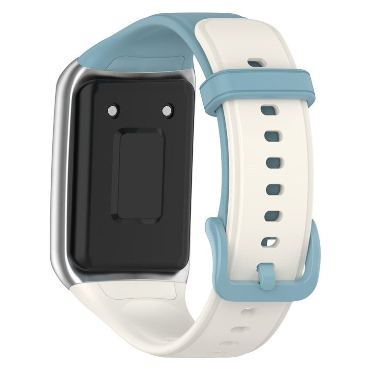 For Oppo Band 2 Soft Silicone Watch Band Adjustable Sport Replacement Strap - White / Blue