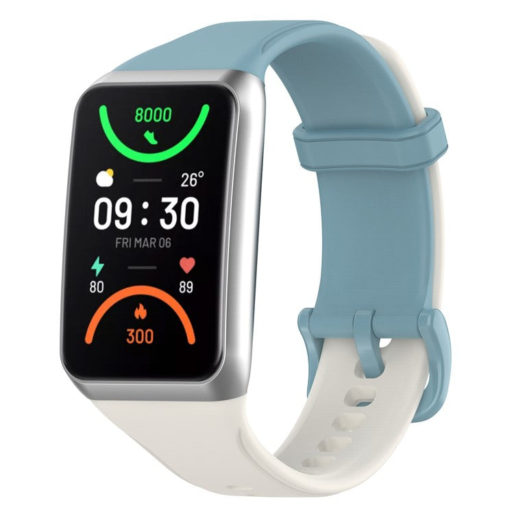 For Oppo Band 2 Soft Silicone Watch Band Adjustable Sport Replacement Strap - White / Blue