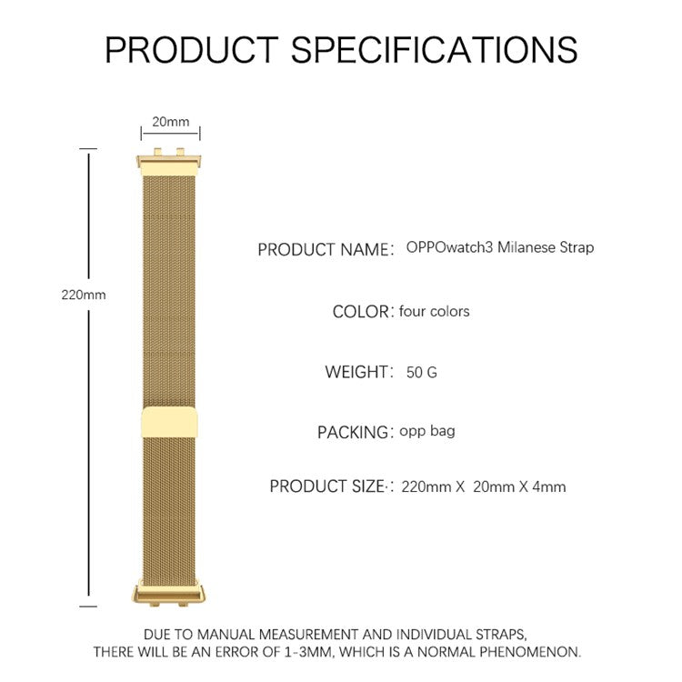 For Oppo Watch 3 Milanese Metal Mesh Strap Replacement Smart Watch Band - Rose Gold