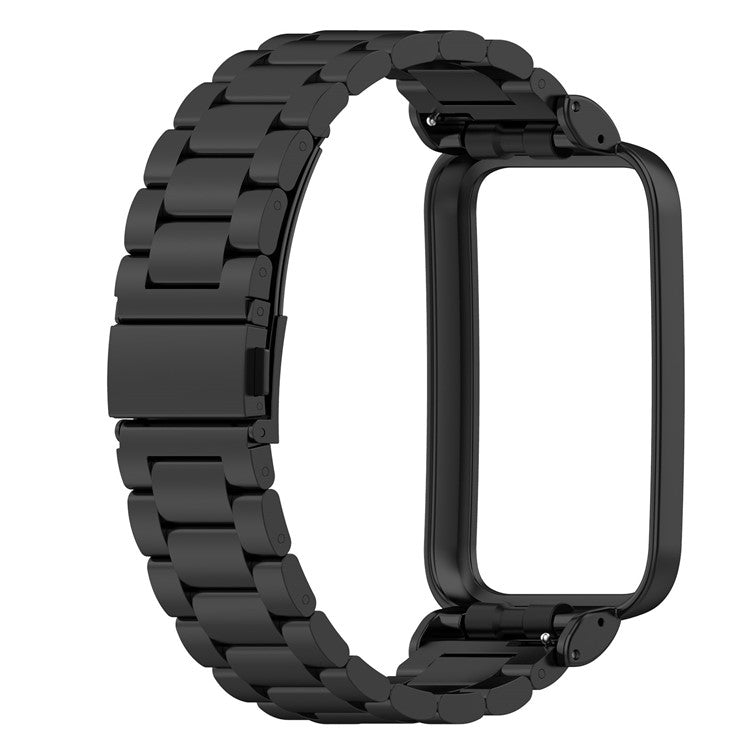 For Xiaomi Mi Band 7 Pro Replacement Smartwatch Band Stainless Steel 3 Beads Wrist Strap with Watch Case - Black