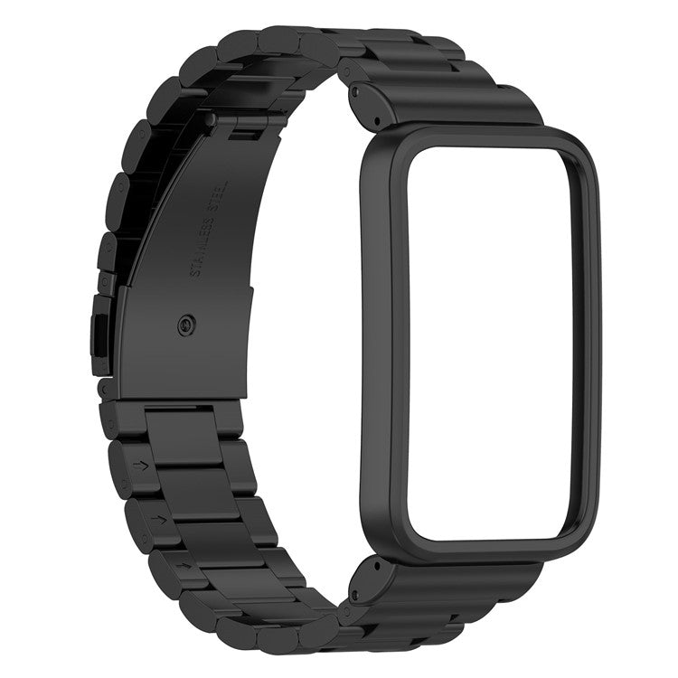 For Xiaomi Mi Band 7 Pro Replacement Smartwatch Band Stainless Steel 3 Beads Wrist Strap with Watch Case - Black
