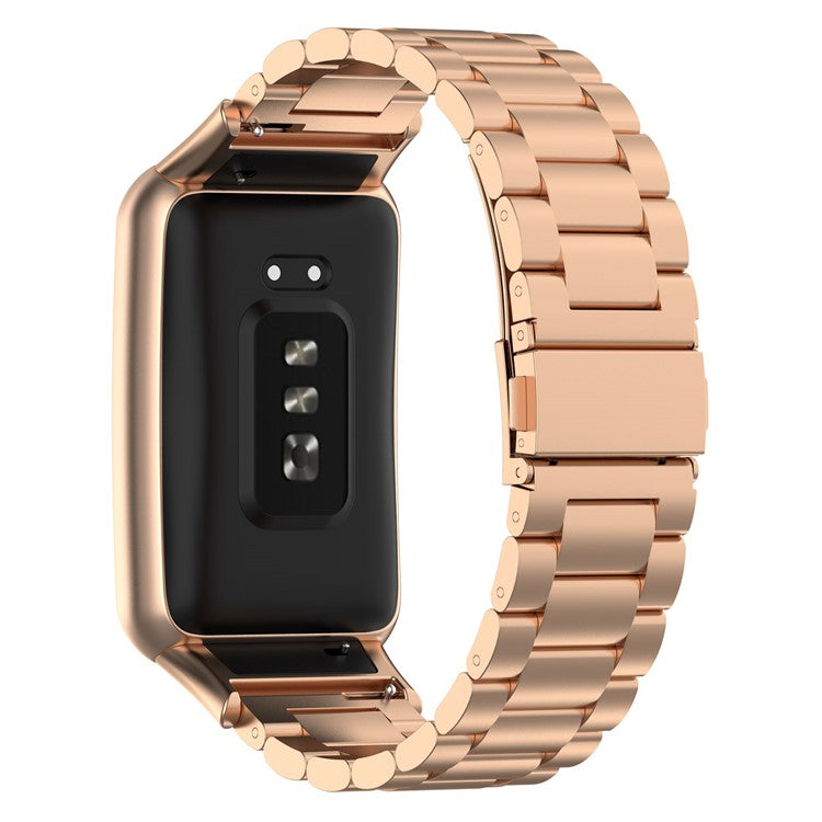 For Oppo Watch Free 3 Beads Stainless Steel Smart Watch Band Replacement Wrist Strap - Rose Gold