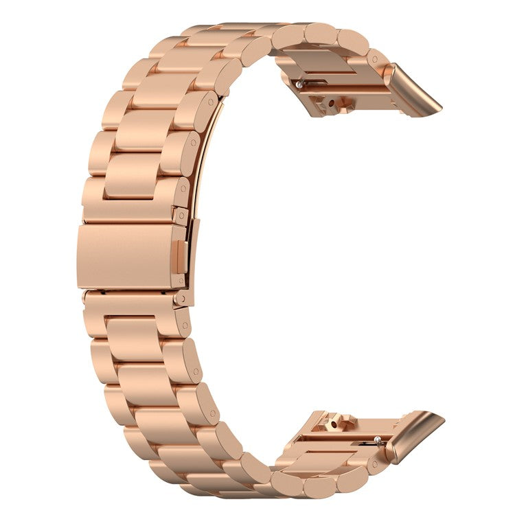 For Oppo Watch Free 3 Beads Stainless Steel Smart Watch Band Replacement Wrist Strap - Rose Gold