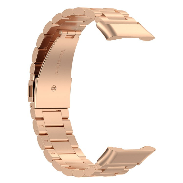 For Oppo Watch Free 3 Beads Stainless Steel Smart Watch Band Replacement Wrist Strap - Rose Gold