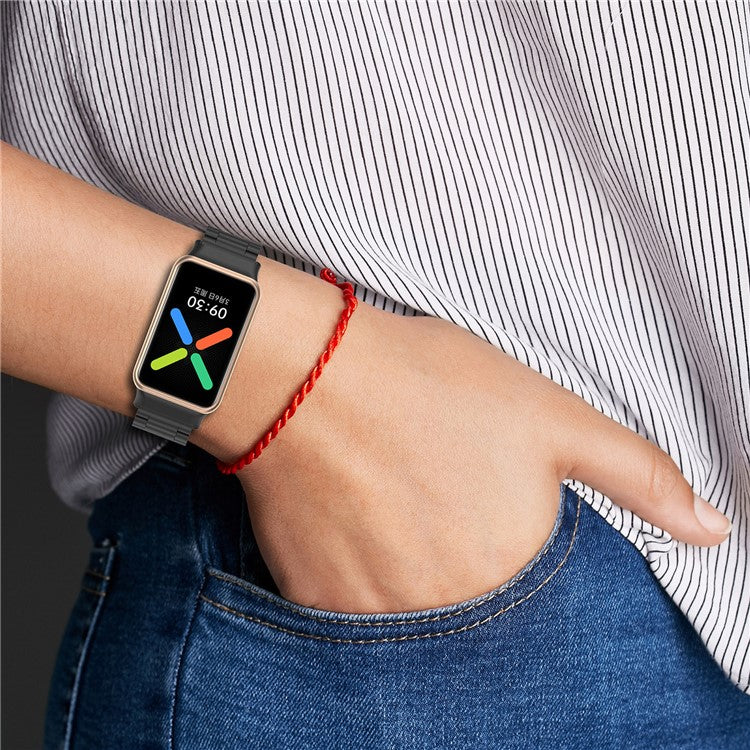 For Oppo Watch Free 3 Beads Stainless Steel Smart Watch Band Replacement Wrist Strap - Rose Gold