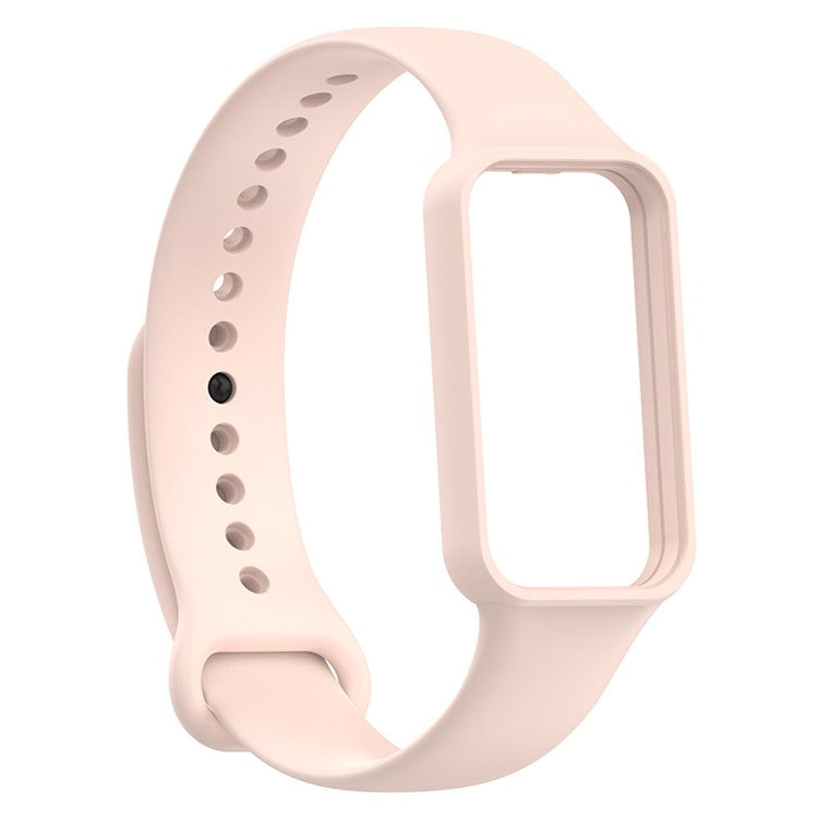 For Huami Amazfit Band 7 Strap TPE Watch Band with Protective Case - Light Pink