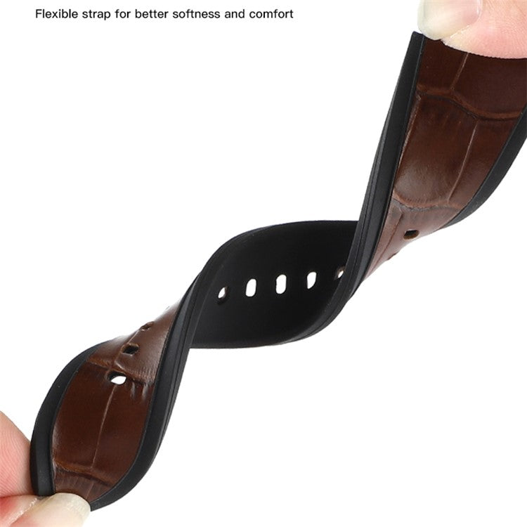 For Samsung Galaxy Watch6 40mm 44mm / Watch6 Classic 43mm 47mm / Watch 5 40mm 44mm / 5 Pro 45mm / Watch4 40mm 44mm Dual Color Genuine Leather Coated Silicone Watch Strap Replacement - Blue / Khaki Plain Grain