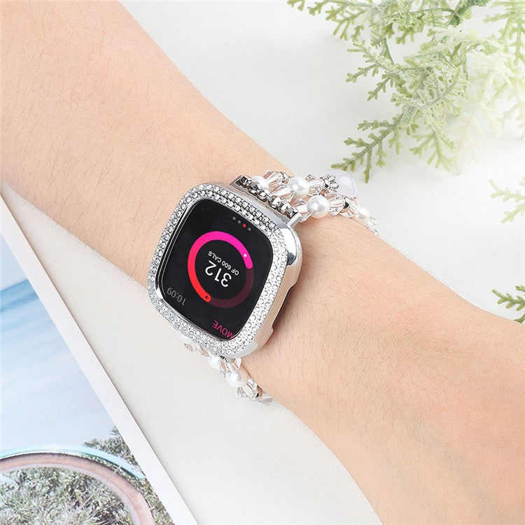 For Fitbit Versa 4 / Sense 2 Agate Beads Bracelet Band Jewelry Watch Strap Replacement - White