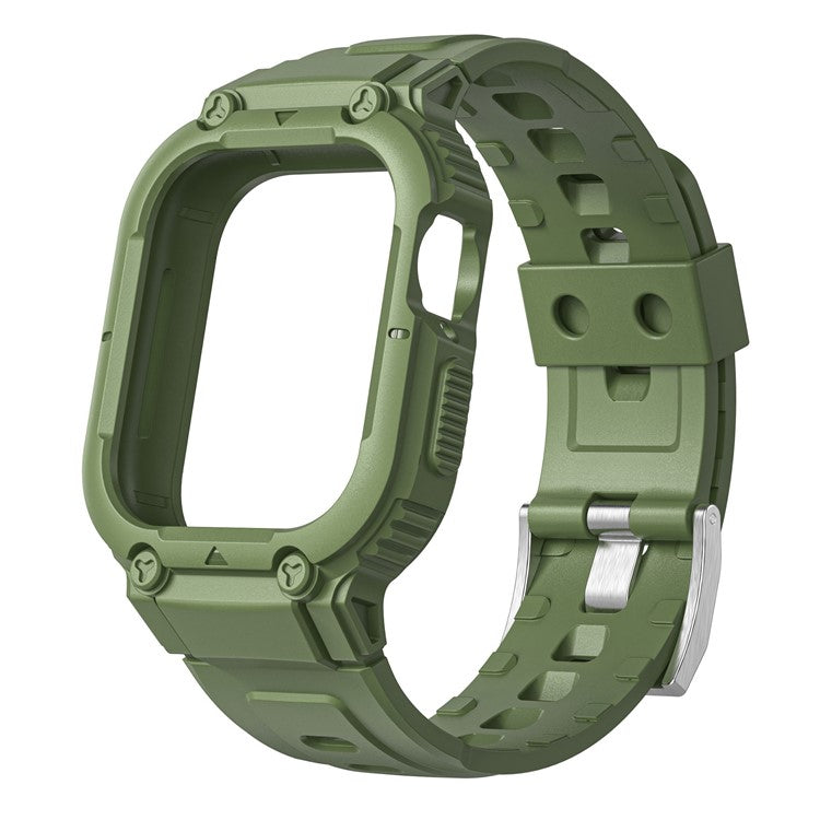 For Apple Watch Series 9 8 7 41mm / 6 5 4 SE SE (2022) SE (2023) 40mm / 3 2 1 38mm Silicone Watch Band Wrist Strap + Anti-Drop Watch Case - Army Green