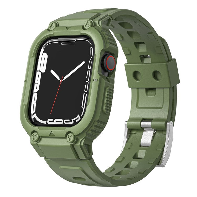 For Apple Watch Series 9 8 7 41mm / 6 5 4 SE SE (2022) SE (2023) 40mm / 3 2 1 38mm Silicone Watch Band Wrist Strap + Anti-Drop Watch Case - Army Green