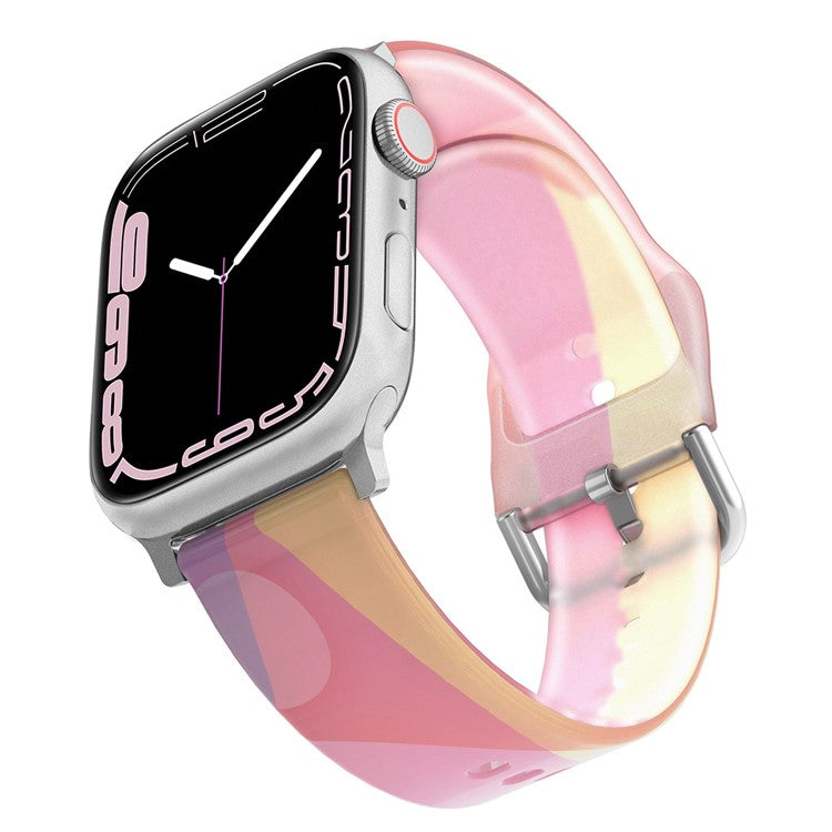 For Apple Watch Series 10 46mm / Ultra 2 Ultra 49mm / Series 9 8 7 45mm / 6 5 4 SE (2023) SE (2022) SE 44mm / 3 2 1 42mm Rainbow Color Quick Release Watch Strap Silicone Watchband - Pink Yellow
