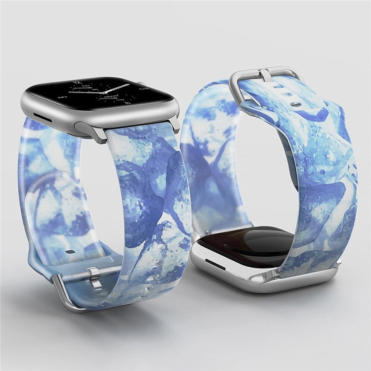 For Apple Watch Series 10 42mm / 9 8 7 41mm / 6 5 4 SE SE (2022) SE (2023) 40mm / 3 2 1 38mm Silicone Watch Band Rainbow Color Watch Strap Quick Release Watchband - Ice Blue