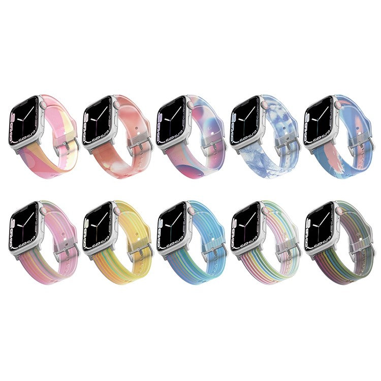 For Apple Watch Series 10 42mm / 9 8 7 41mm / 6 5 4 SE SE (2022) SE (2023) 40mm / 3 2 1 38mm Silicone Watch Band Rainbow Color Watch Strap Quick Release Watchband - Ice Blue