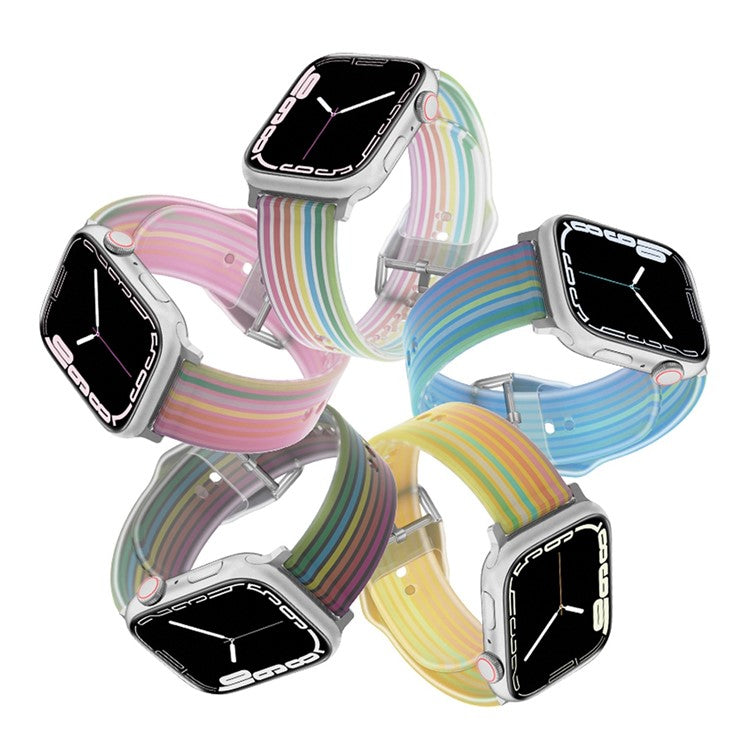 For Apple Watch Series 10 42mm / 9 8 7 41mm / 6 5 4 SE SE (2022) SE (2023) 40mm / 3 2 1 38mm Silicone Watch Band Rainbow Color Watch Strap Quick Release Watchband - Rainbow