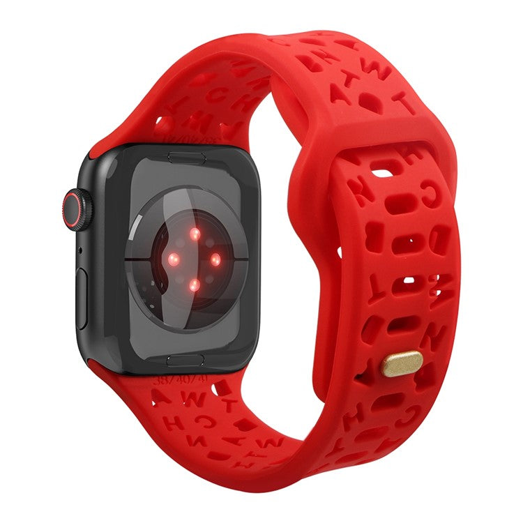 For Apple Watch 9 / 8 / 7 41mm / 6 / 5 / 4 / SE / SE (2022) / SE (2023) 40mm / 3 / 2 / 1 38mm Silicone Watch Band Watch Strap Hollow Letters Quick Release Watchband - Red