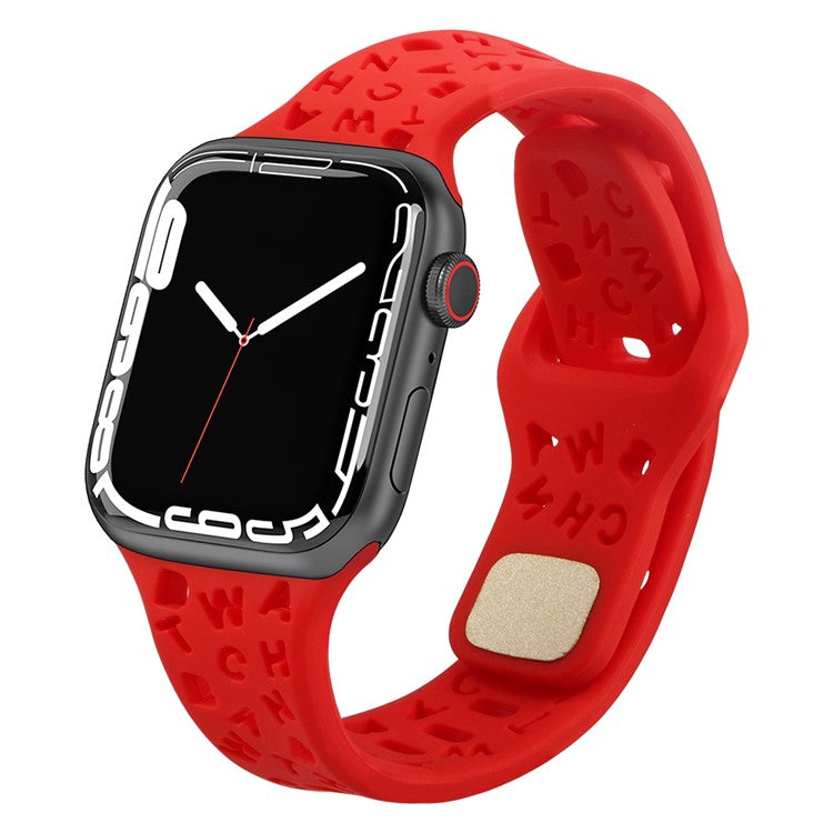 For Apple Watch 9 / 8 / 7 41mm / 6 / 5 / 4 / SE / SE (2022) / SE (2023) 40mm / 3 / 2 / 1 38mm Silicone Watch Band Watch Strap Hollow Letters Quick Release Watchband - Red