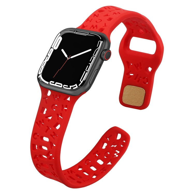 For Apple Watch 9 / 8 / 7 41mm / 6 / 5 / 4 / SE / SE (2022) / SE (2023) 40mm / 3 / 2 / 1 38mm Silicone Watch Band Watch Strap Hollow Letters Quick Release Watchband - Red