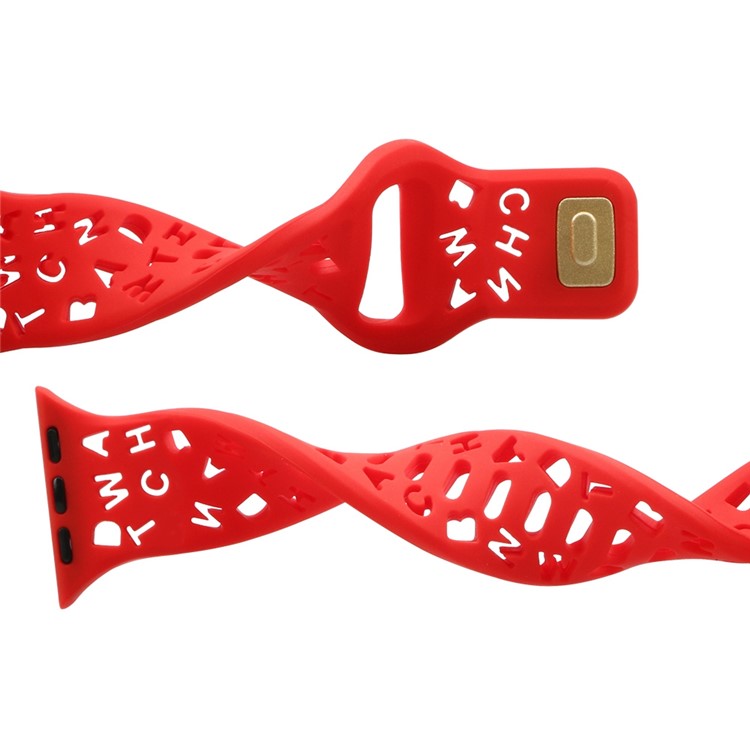 For Apple Watch 9 / 8 / 7 41mm / 6 / 5 / 4 / SE / SE (2022) / SE (2023) 40mm / 3 / 2 / 1 38mm Silicone Watch Band Watch Strap Hollow Letters Quick Release Watchband - Red