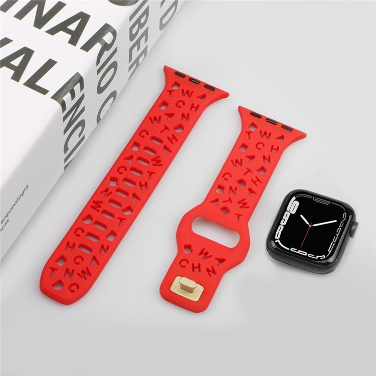 For Apple Watch 9 / 8 / 7 41mm / 6 / 5 / 4 / SE / SE (2022) / SE (2023) 40mm / 3 / 2 / 1 38mm Silicone Watch Band Watch Strap Hollow Letters Quick Release Watchband - Red