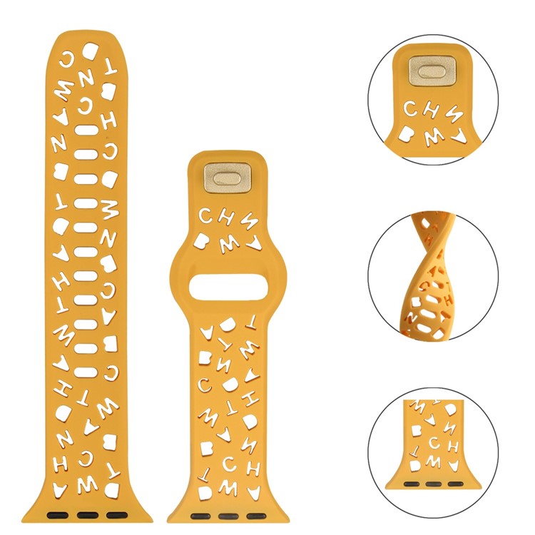 For Apple Watch Series 10 46mm / Ultra 2 Ultra 49mm / Series 9 8 7 45mm / 6 5 4 SE (2023) SE (2022) SE 44mm / 3 2 1 42mm Quick Release Band Silicone Watch Strap Hollow Letters Watchband - Orange