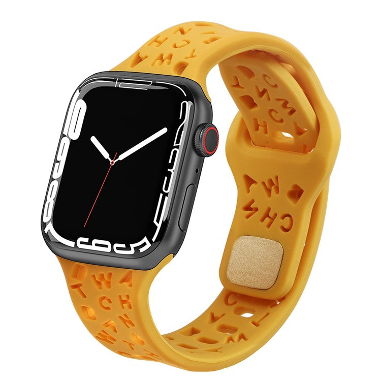 For Apple Watch Series 10 46mm / Ultra 2 Ultra 49mm / Series 9 8 7 45mm / 6 5 4 SE (2023) SE (2022) SE 44mm / 3 2 1 42mm Quick Release Band Silicone Watch Strap Hollow Letters Watchband - Orange