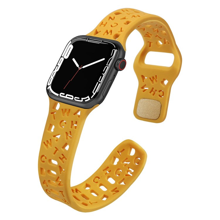 For Apple Watch Series 10 46mm / Ultra 2 Ultra 49mm / Series 9 8 7 45mm / 6 5 4 SE (2023) SE (2022) SE 44mm / 3 2 1 42mm Quick Release Band Silicone Watch Strap Hollow Letters Watchband - Orange
