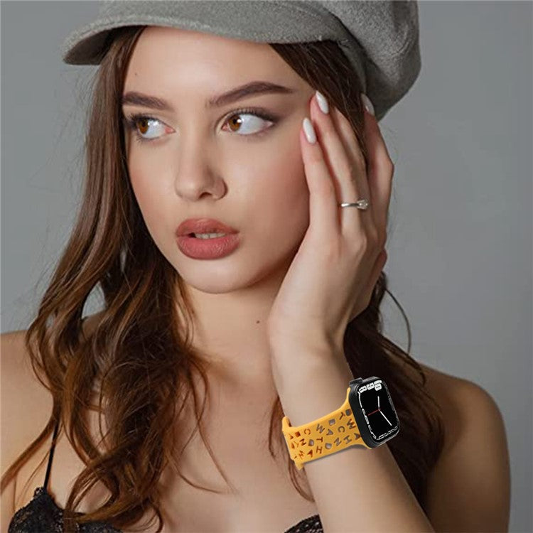 For Apple Watch Series 10 46mm / Ultra 2 Ultra 49mm / Series 9 8 7 45mm / 6 5 4 SE (2023) SE (2022) SE 44mm / 3 2 1 42mm Quick Release Band Silicone Watch Strap Hollow Letters Watchband - Orange