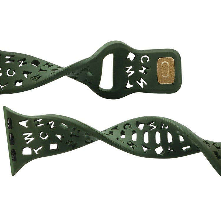 For Apple Watch Series 10 46mm / Ultra 2 Ultra 49mm / Series 9 8 7 45mm / 6 5 4 SE (2023) SE (2022) SE 44mm / 3 2 1 42mm Quick Release Silicone Strap Hollow Letters Watchband - Blackish Green