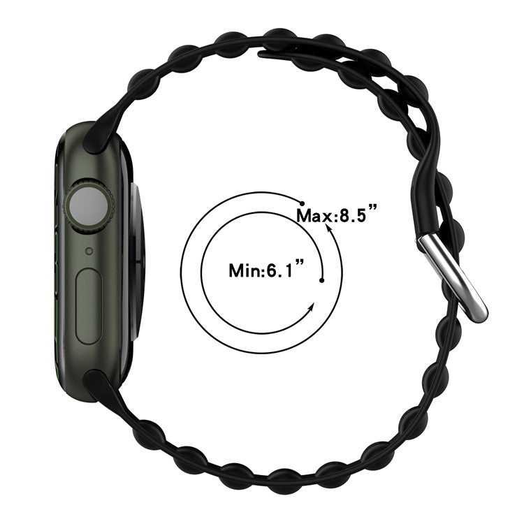 For Apple Watch Series 10 46mm / Ultra 2 Ultra 49mm / Series 9 8 7 45mm / 6 5 4 SE (2023) SE (2022) SE 44mm / 3 2 1 42mm Wave Design Silicone Watch Band Square Buckle Wrist Strap - Black