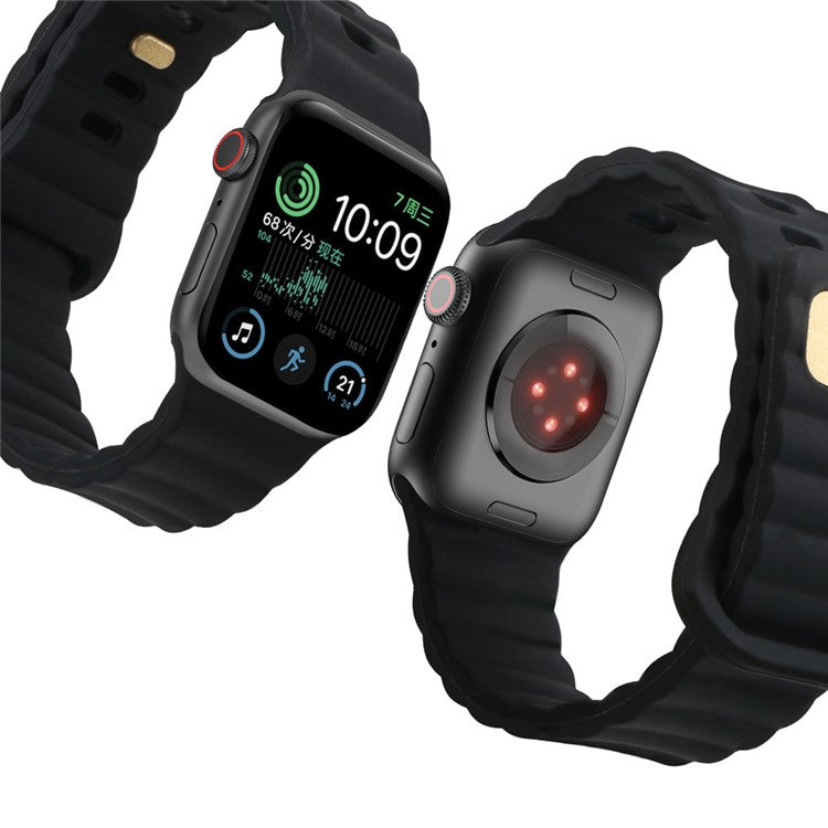 For Apple Watch Series 10 46mm / Ultra 2 Ultra 49mm / Series 9 8 7 45mm / 6 5 4 SE (2023) SE (2022) SE 44mm / 3 2 1 42mm Quick Release Silicone Watch Strap Watchband with Button - Black