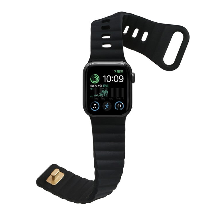 For Apple Watch Series 10 46mm / Ultra 2 Ultra 49mm / Series 9 8 7 45mm / 6 5 4 SE (2023) SE (2022) SE 44mm / 3 2 1 42mm Quick Release Silicone Watch Strap Watchband with Button - Black