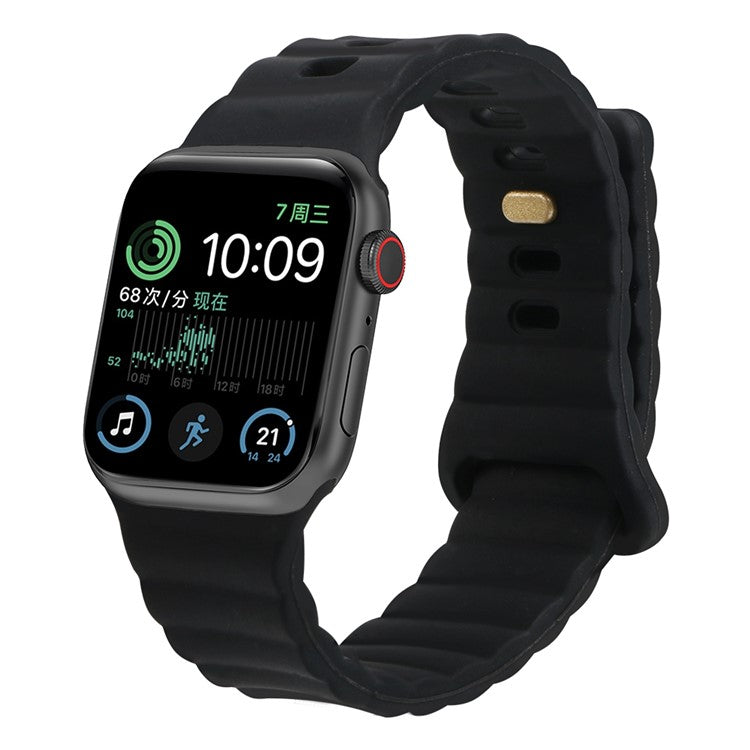 For Apple Watch Series 10 46mm / Ultra 2 Ultra 49mm / Series 9 8 7 45mm / 6 5 4 SE (2023) SE (2022) SE 44mm / 3 2 1 42mm Quick Release Silicone Watch Strap Watchband with Button - Black