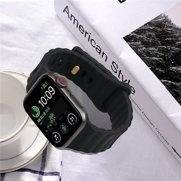 For Apple Watch Series 10 46mm / Ultra 2 Ultra 49mm / Series 9 8 7 45mm / 6 5 4 SE (2023) SE (2022) SE 44mm / 3 2 1 42mm Quick Release Silicone Watch Strap Watchband with Button - Black