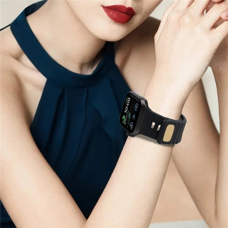 For Apple Watch Series 10 46mm / Ultra 2 Ultra 49mm / Series 9 8 7 45mm / 6 5 4 SE (2023) SE (2022) SE 44mm / 3 2 1 42mm Quick Release Silicone Watch Strap Watchband with Button - Black