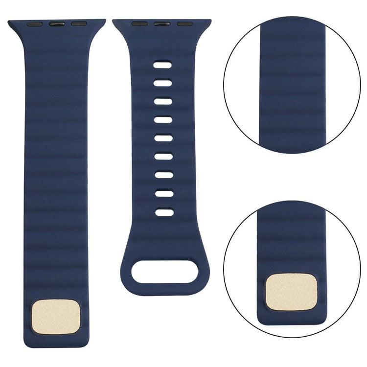 For Apple Watch Series 10 46mm / Ultra 2 Ultra 49mm / Series 9 8 7 45mm / 6 5 4 SE (2023) SE (2022) SE 44mm / 3 2 1 42mm Quick Release Silicone Watch Strap Watchband with Button - Dark Blue