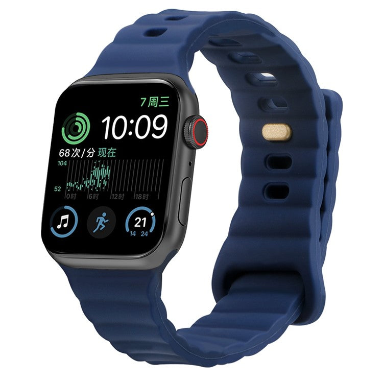 For Apple Watch Series 10 46mm / Ultra 2 Ultra 49mm / Series 9 8 7 45mm / 6 5 4 SE (2023) SE (2022) SE 44mm / 3 2 1 42mm Quick Release Silicone Watch Strap Watchband with Button - Dark Blue