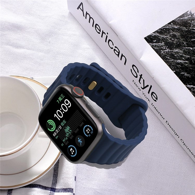 For Apple Watch Series 10 46mm / Ultra 2 Ultra 49mm / Series 9 8 7 45mm / 6 5 4 SE (2023) SE (2022) SE 44mm / 3 2 1 42mm Quick Release Silicone Watch Strap Watchband with Button - Dark Blue