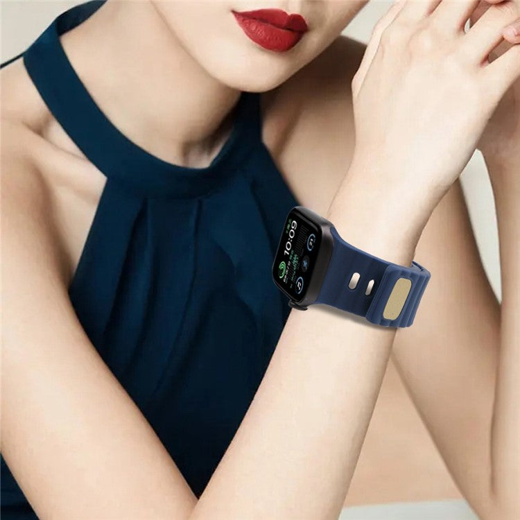 For Apple Watch Series 10 46mm / Ultra 2 Ultra 49mm / Series 9 8 7 45mm / 6 5 4 SE (2023) SE (2022) SE 44mm / 3 2 1 42mm Quick Release Silicone Watch Strap Watchband with Button - Dark Blue