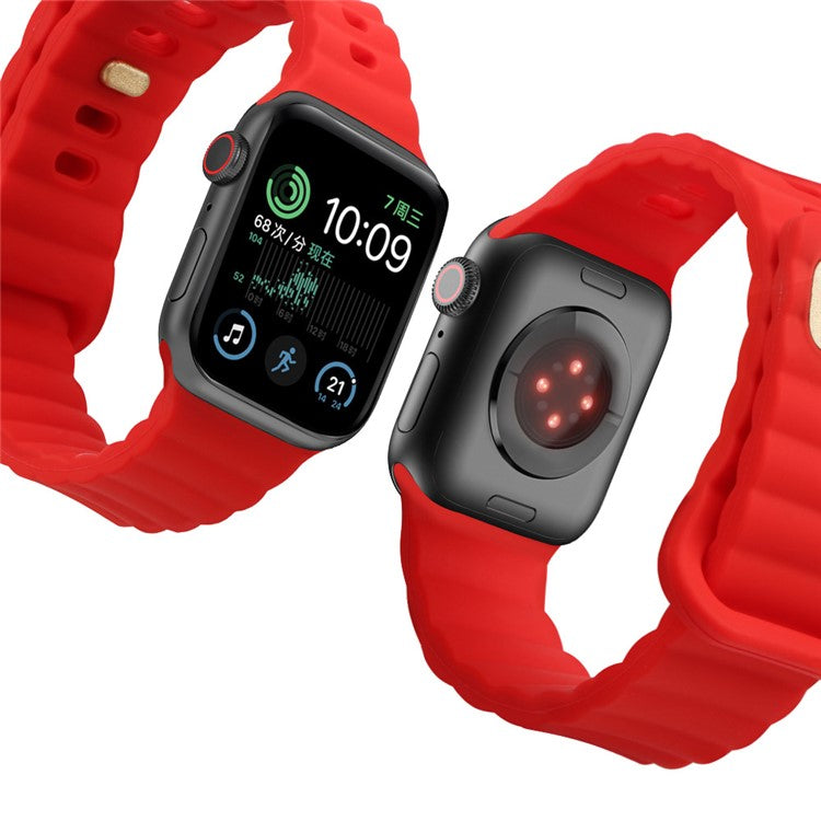 For Apple Watch Series 10 46mm / Ultra 2 Ultra 49mm / Series 9 8 7 45mm / 6 5 4 SE (2023) SE (2022) SE 44mm / 3 2 1 42mm Quick Release Silicone Watch Strap Watchband with Button - Red