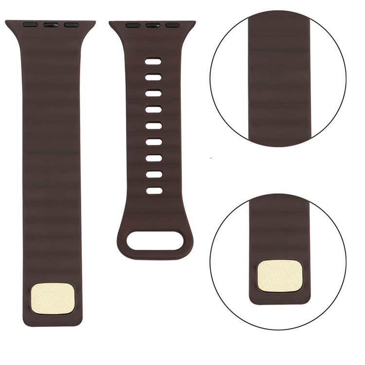 For Apple Watch Series 10 46mm / Ultra 2 Ultra 49mm / Series 9 8 7 45mm / 6 5 4 SE (2023) SE (2022) SE 44mm / 3 2 1 42mm Quick Release Silicone Watch Strap Watchband with Button - Coffee