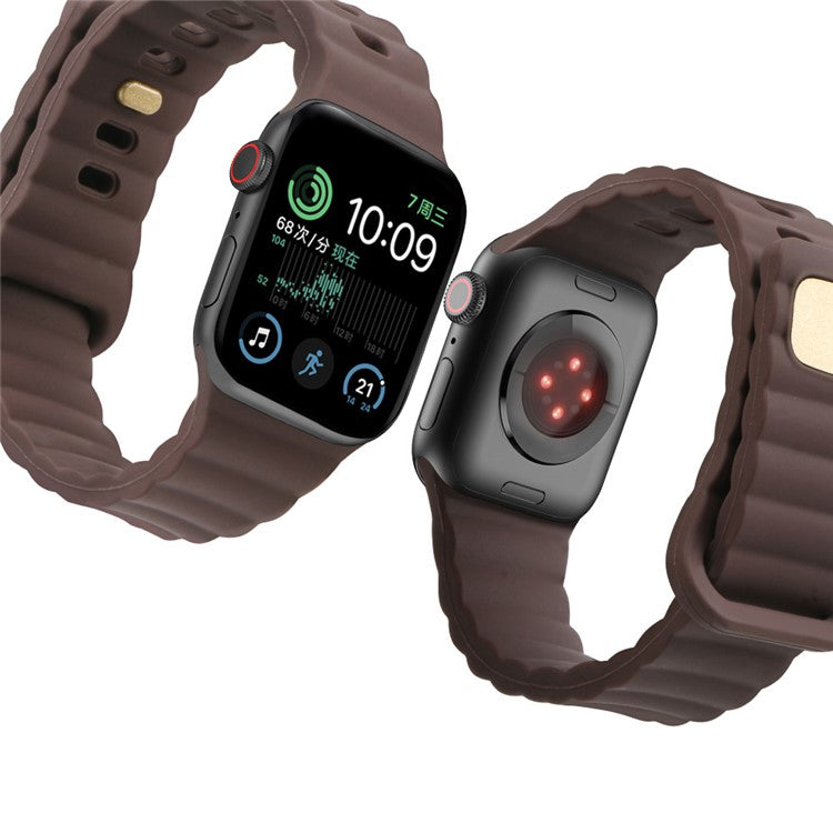 For Apple Watch Series 10 46mm / Ultra 2 Ultra 49mm / Series 9 8 7 45mm / 6 5 4 SE (2023) SE (2022) SE 44mm / 3 2 1 42mm Quick Release Silicone Watch Strap Watchband with Button - Coffee