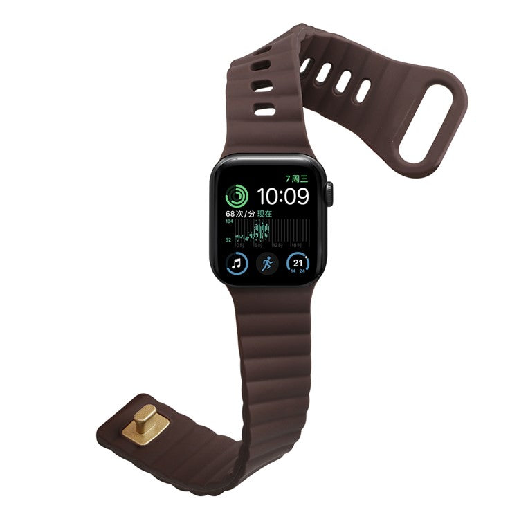For Apple Watch Series 10 46mm / Ultra 2 Ultra 49mm / Series 9 8 7 45mm / 6 5 4 SE (2023) SE (2022) SE 44mm / 3 2 1 42mm Quick Release Silicone Watch Strap Watchband with Button - Coffee