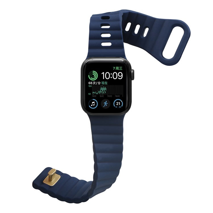 For Apple Watch Series 10 42mm / 9 8 7 41mm / 6 5 4 SE SE (2022) SE (2023) 40mm / 3 2 1 38mm Silicone Watch Band Quick Release Watch Strap Replacement Watchband with Button - Dark Blue