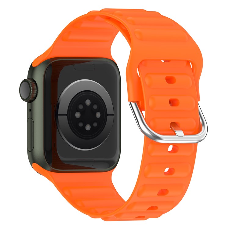 For Apple Watch Series 10 42mm / 9 8 7 41mm / 6 5 4 SE SE (2022) SE (2023) 40mm / 3 2 1 38mm Wave Grain Silicone Watch Strap Wrist Band with Square Buckle - Orange