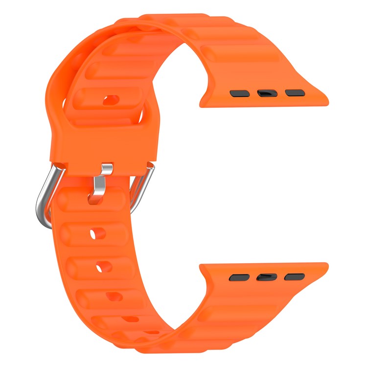 For Apple Watch Series 10 42mm / 9 8 7 41mm / 6 5 4 SE SE (2022) SE (2023) 40mm / 3 2 1 38mm Wave Grain Silicone Watch Strap Wrist Band with Square Buckle - Orange